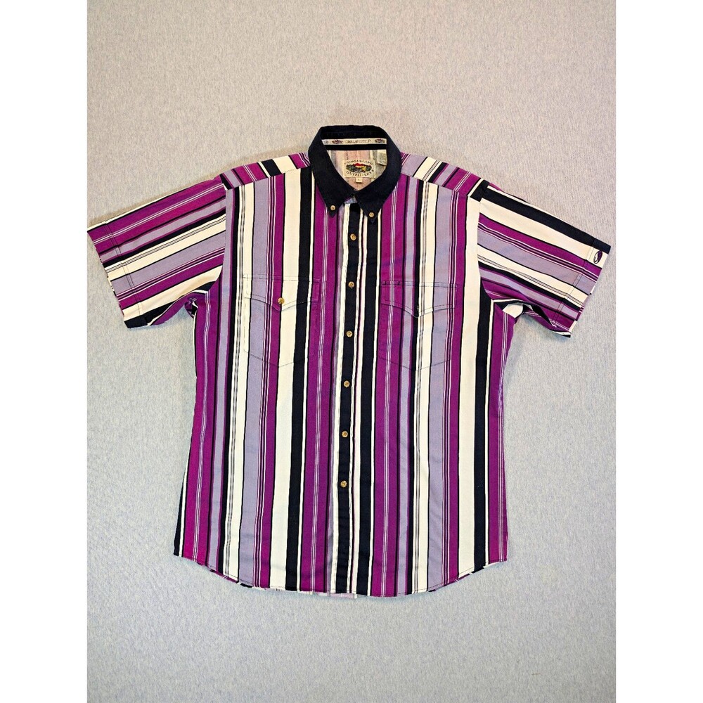Cumberland Outfitters Men's Western L Striped SS Woven Cotton Button-Up Pockets